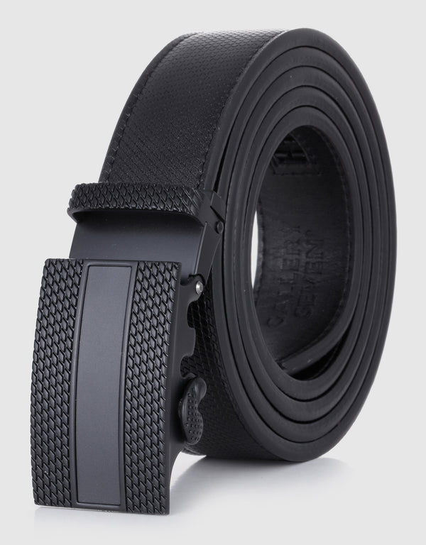 Men's Lozenge Plaque Leather Ratchet Belt